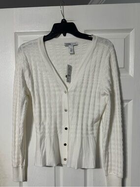 NWT White House Black Market Long Sleeve Novelty Stitch Peplum Cardigan